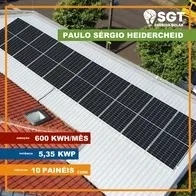 Placas solares instaladas pela SGT em Paulo Sérgio Heidercheid